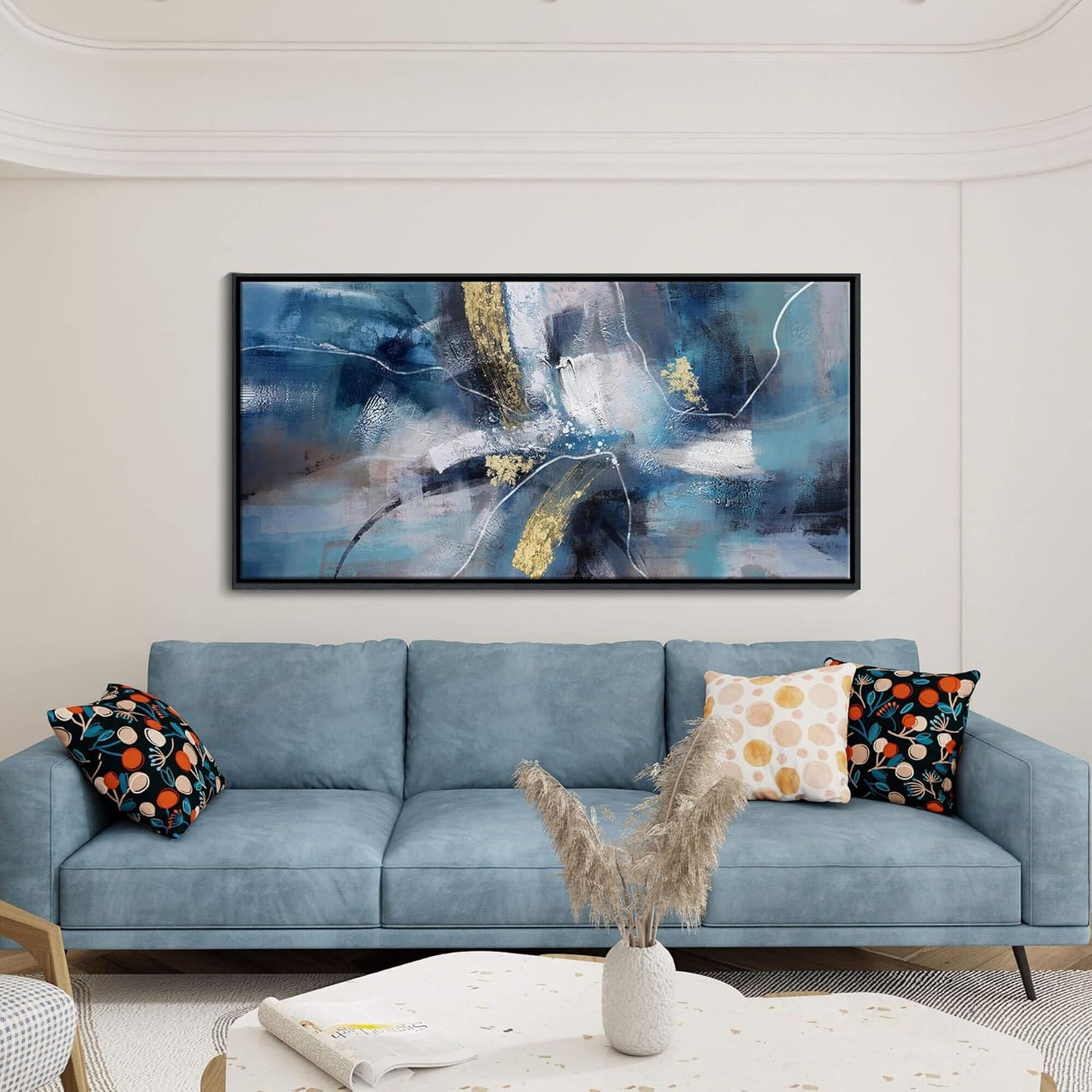 DUNHUANG ART Abstract Gold Oil Painting - Framed Wall Art for Living Room - Nordic Luxury Design Prints for Wall Decor - Ready to Hang - Perfect Home Decor & Gift 30"x60"