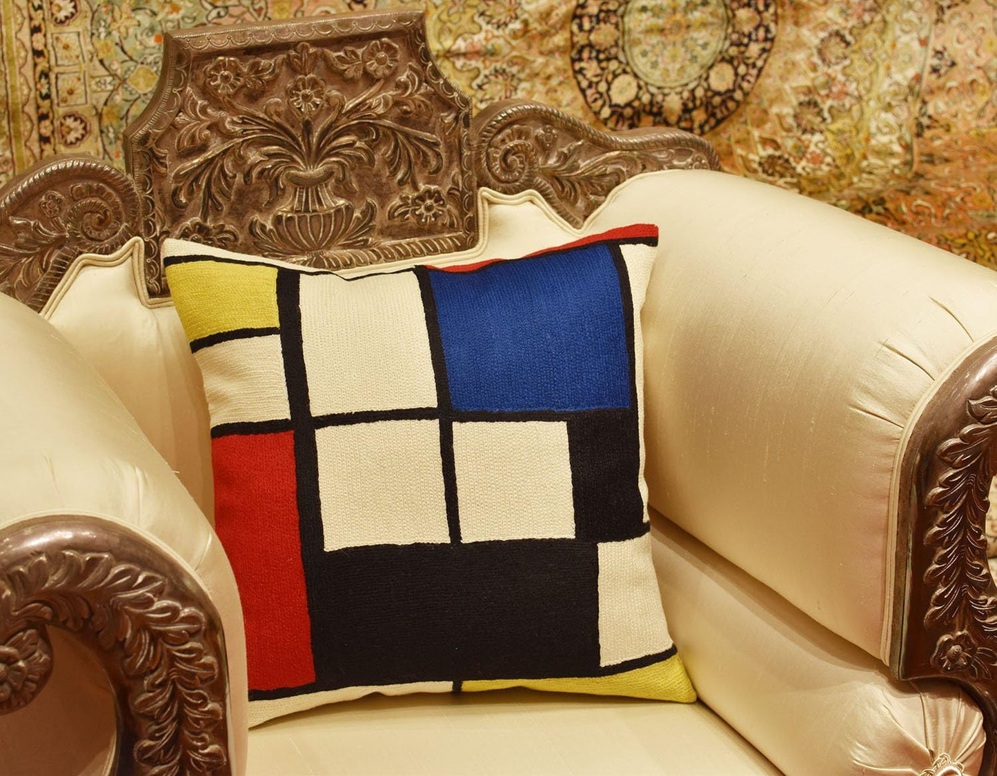 Kandinsky Modern Pillow Cover Red White Blue Black - Tableau Geometric Pillowcase Abstract Chair Cushion Contemporary Outdoor Boho Chair Handmade Wool 18x18