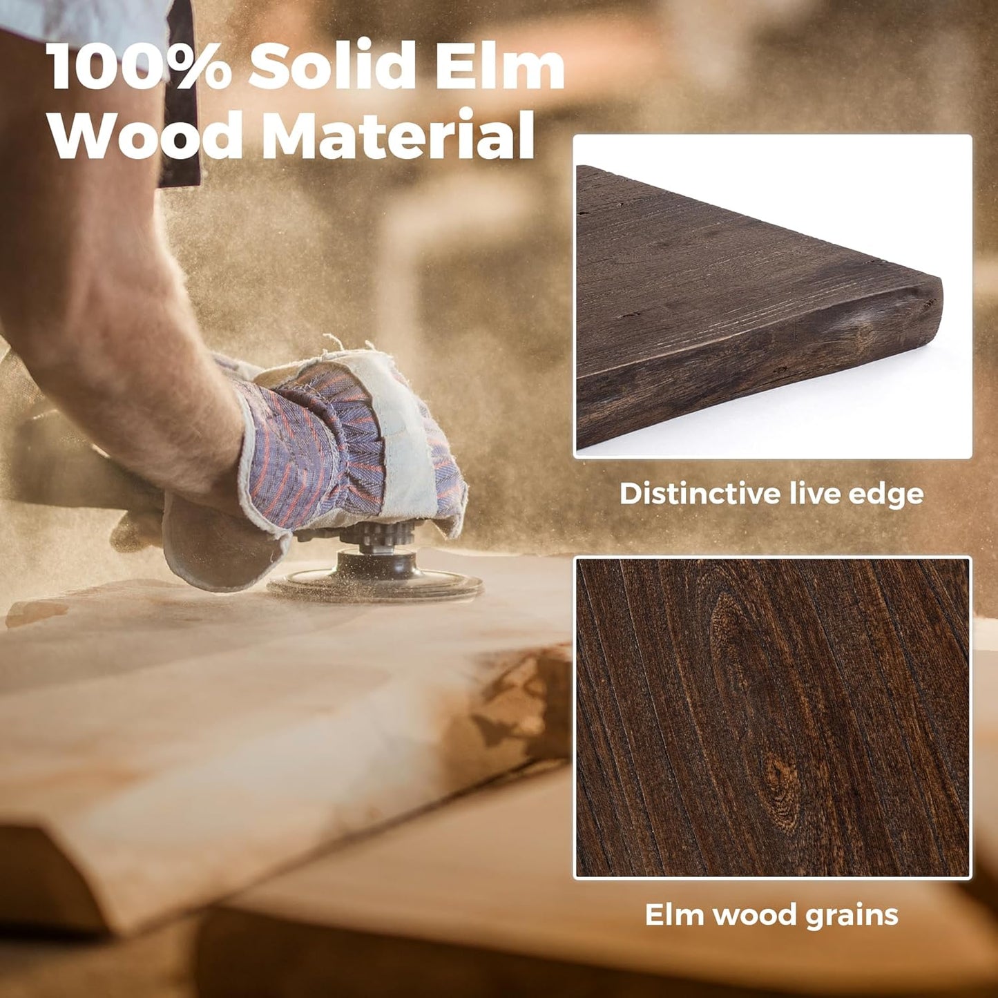 RICHFOCUS Live Edge Elm Floating Shelves - 55" W x 9.3" D Rustic Solid Wood Wall Shelves with Invisible Bracket, Wall-Mounted for Living Room, Bedroom, Kitchen Storage & Display, Set of 1, Walnut