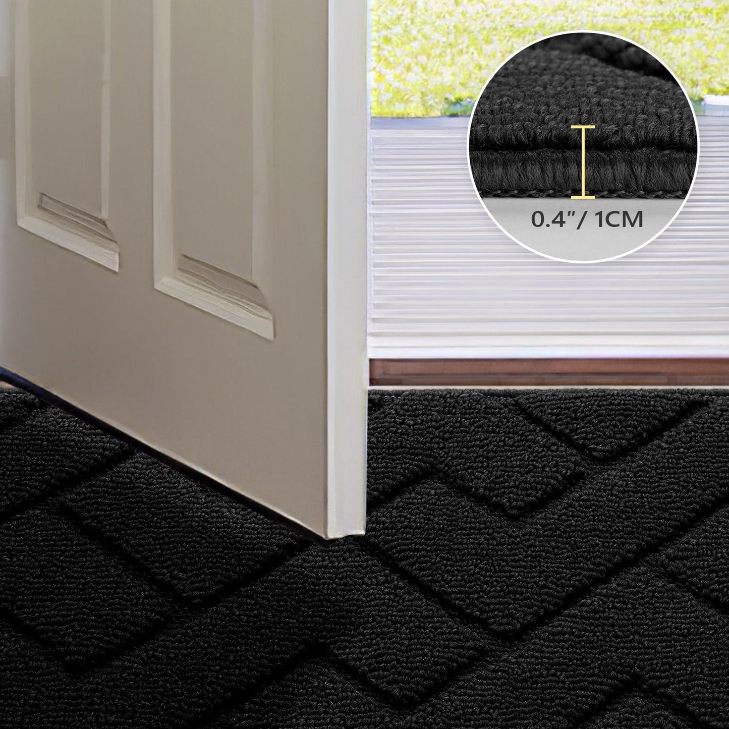 hicorfe Front Door Mat Outside Entrance,32"x40" Absorbent Muddy Dirt Resist Welcome Door Mats Outdoor Indoor,Stain and Fade Resistant,Non Slip Backing Entry Mat Doormat for Entryway(Black)