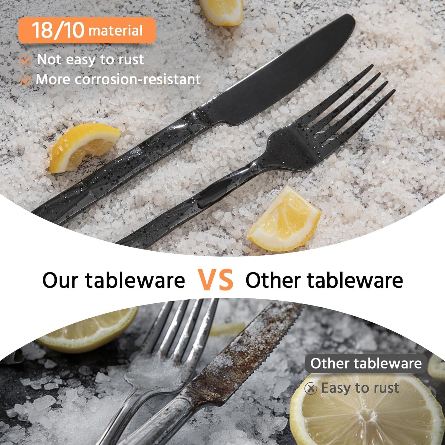 KINGSTONE Black Silverware Set, Luxury 40 Piece Flatware Set for, 18/10 Stainless Steel Cutlery Set with Diamond Cut Pattern for Kitchen, Home, Wedding, Party, Mirror Polished and Dishwasher Safe