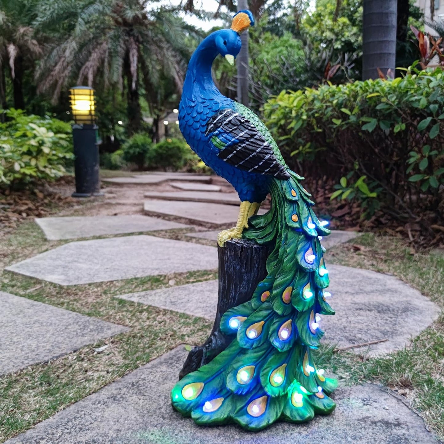 Solar Garden Decor Peacock Statues with Succulent LED Lights,Peacock Figurine Lights Outdoor Decorations for Yard Lawn Patio Balcony Whimsical Art Outside,Gifts for Mom Grandma Women