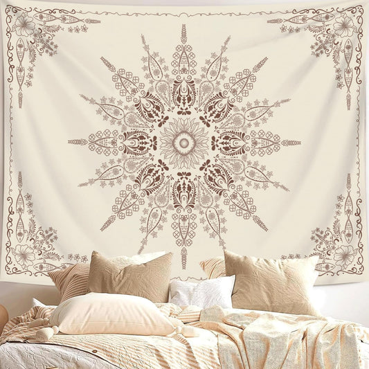FORATER Floral Bohemian Tapestry, Flower Aesthetic Tapestry Indian Wall Hanging Boho Tapestries Mandala Room Decor for Bedroom Living Room Dorm (Flaxen, 61L x 53W)