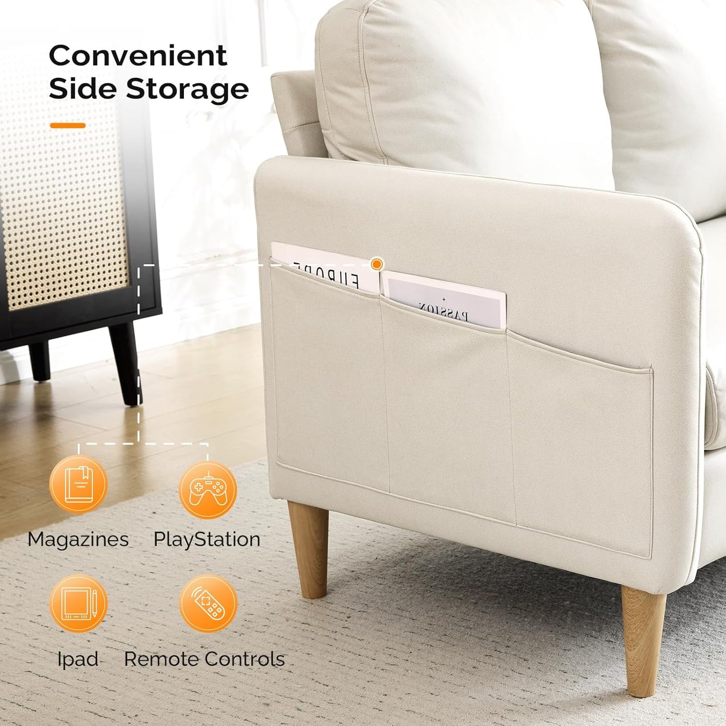 VINGLI 47" Small Couch, Beige Loveseat Mini Couch Mid Century Modern Decor Love Seat for Small Spaces Living Room, Bedroom, Play Room