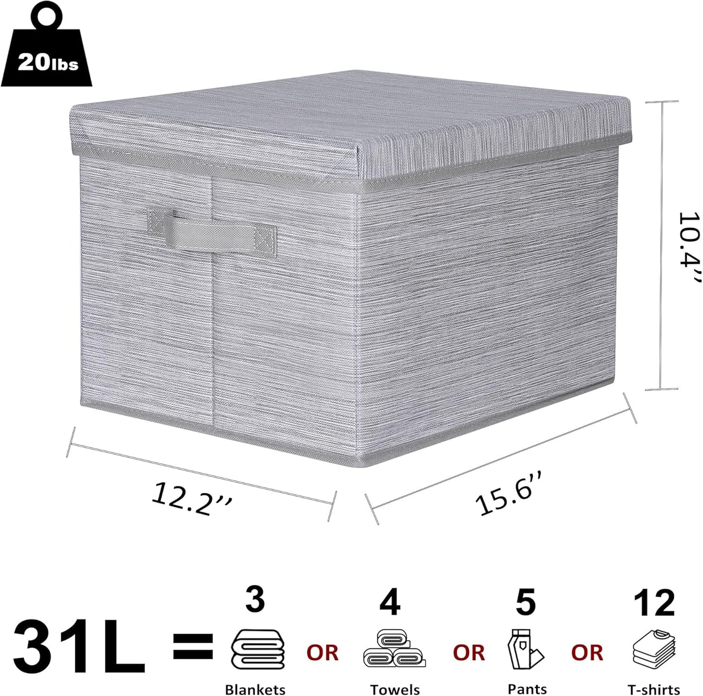 WUIKE 3 Pack Extra Large Closet Storage Bins with Lids, Gray Storage Boxes with Handles, Fabric Storage Baskets with Cover for Bedroom