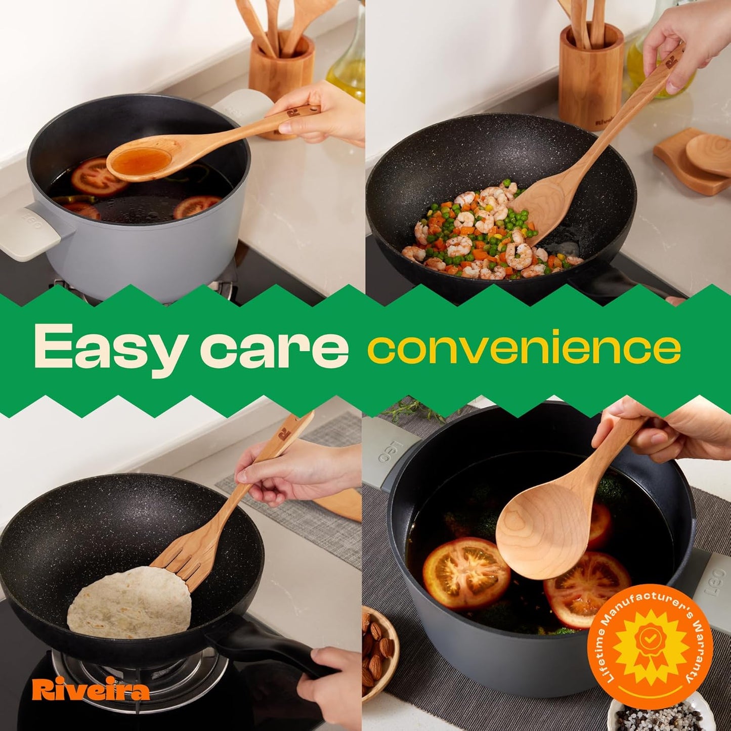 Riveira Cherry Wooden Spoons for Cooking Set of 9 – Natural Cherry Wooden Cooking Utensils, Wooden Spatula, Wooden Spoon - Premium Quality Wooden Utensil Set for Non-Toxic Cooking