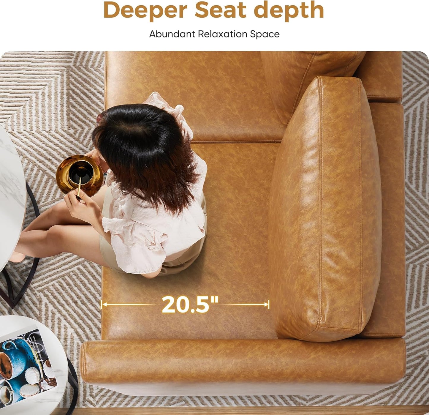 Faux Leather Oversized Accent Chair with Storage Deep Seat Single Sofa Large Reading Armchair for Living Room Bedroom Office Brown