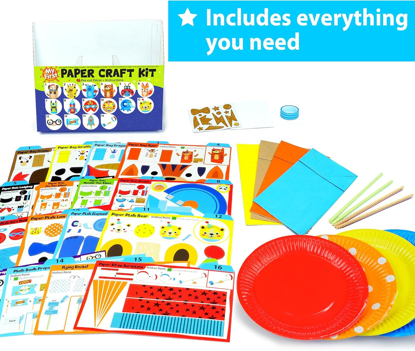 KRAFUN My First Safari Animal Paper Craft Kit, 16 DIY Arts and Crafts Zoo Animal, Organized Craft Activities Supplies Box Assembling Creative Toys for Toddlers, Boys, Girls 3-8 Years Old