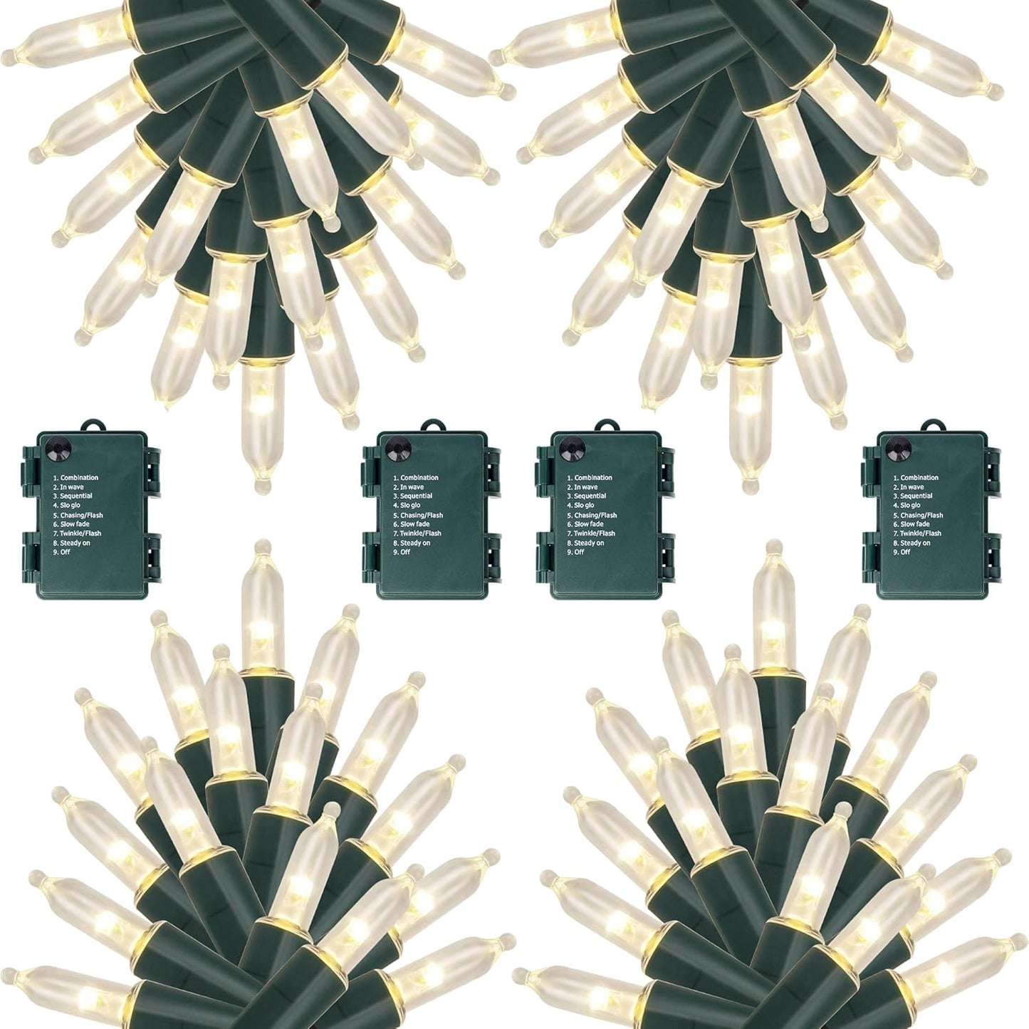 Joliyoou 4 Packs Total 200 LEDs 64ft Warm White Christmas String Lights, Battery Operated Christmas Mini String Lights with 8 Lighting Modes, Indoor Outdoor LED Xmas Fairy String Lights with Timer