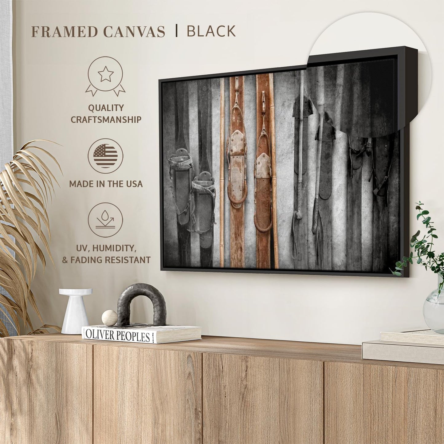ElephantStock Ski Collection Wall Art - Horizontal Framed Canvas - 1-Piece Bathroom Wall Decor - Photography sports Canvas Print - Brown and Black Decor for Wall - 19" X 13"