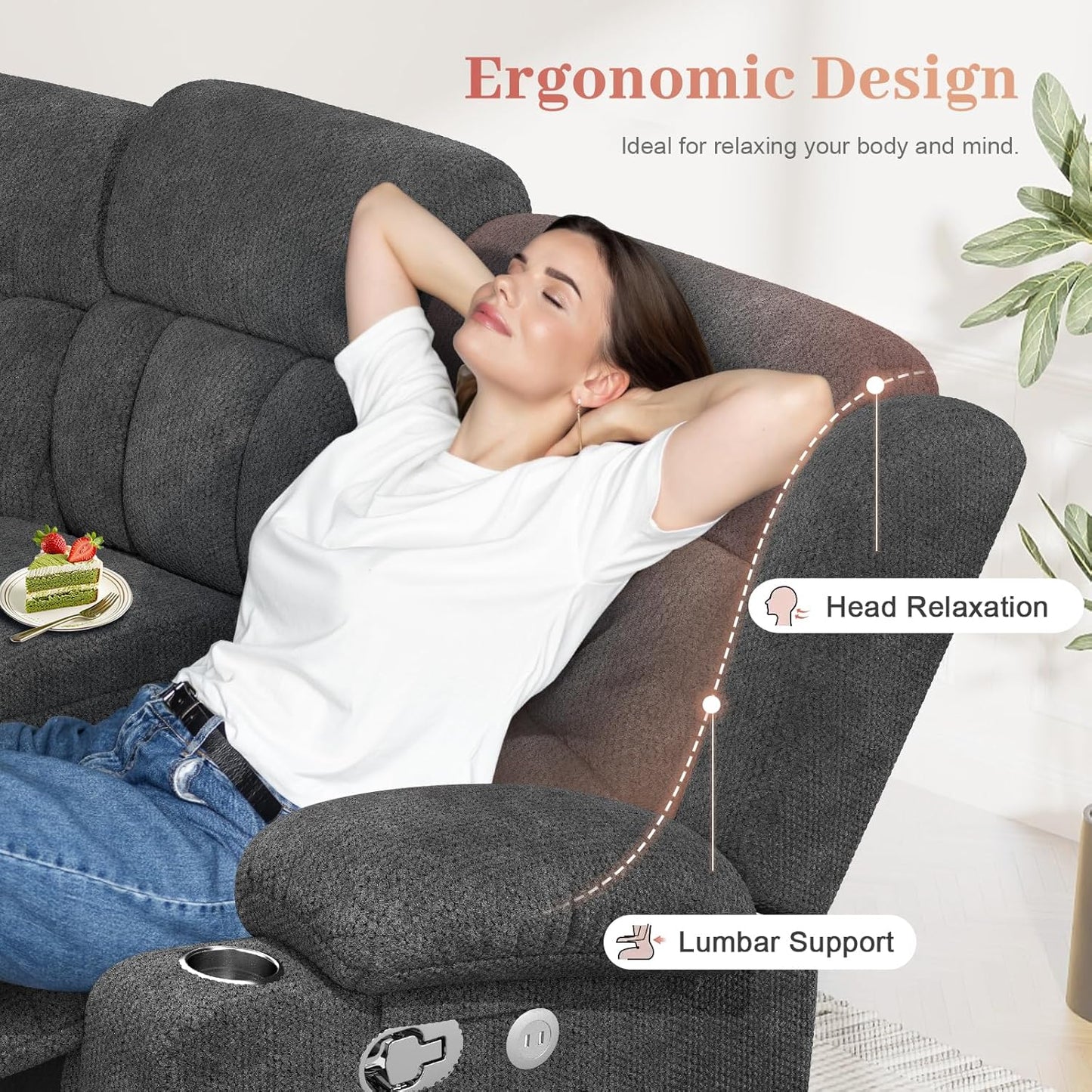 Recliner Sofa Set with 2+1+1 Pieces, Fabric Manual Pull Tab Reclining Loveseat with Storage Console, Single Recliner Chair for Living Room, RV, Grey