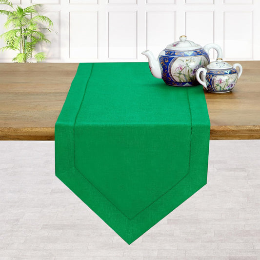 D'Moksha Homes Kelly Green Linen Table Runner 72 Inches Long - 100% Pure Linen Diamond Table Runner 14 x 72 Inch for Dining, Fall and Halloween - Machine Washable