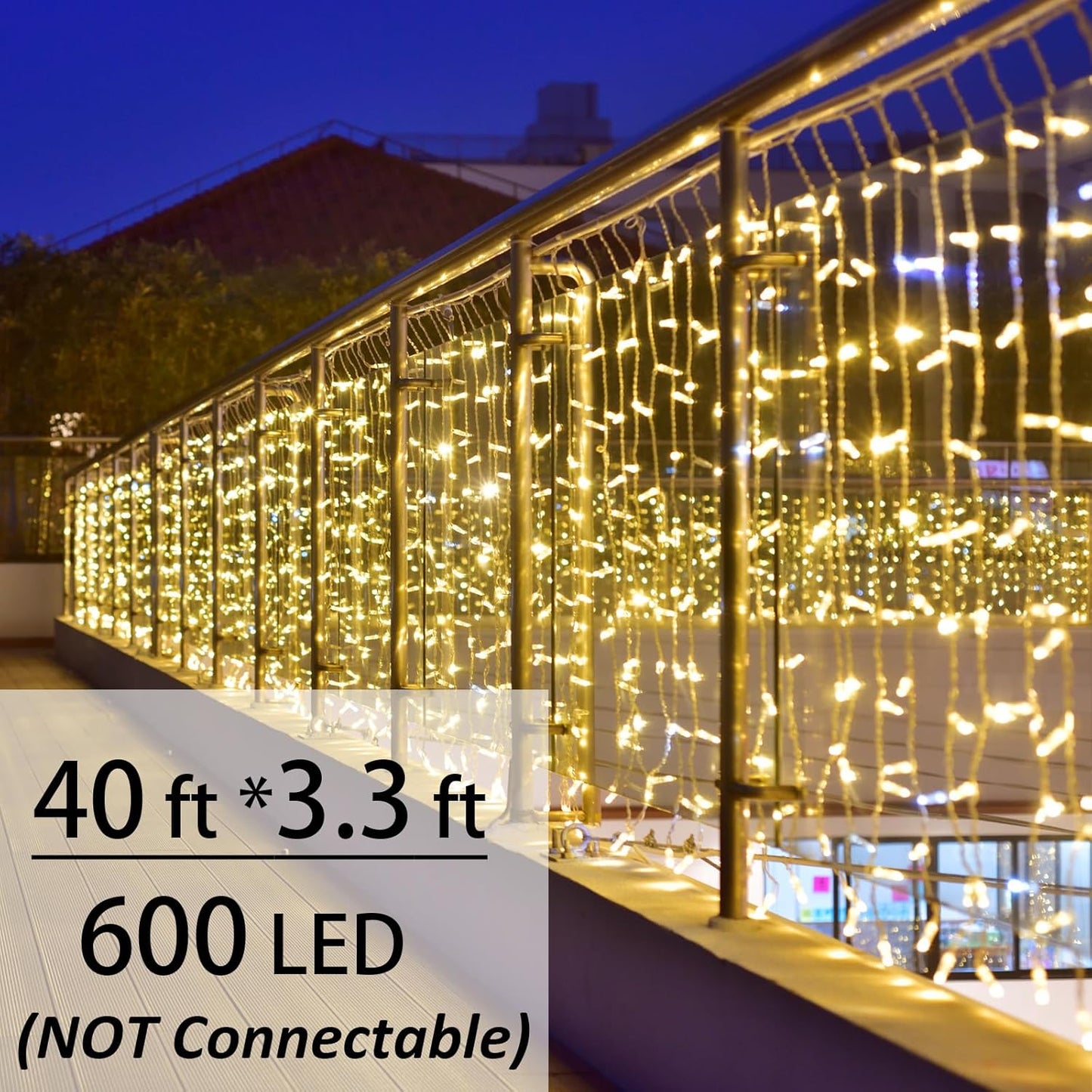 Solhice LED Curtain Lights Outside 40ft x 3ft for Backyard, 600 LED Plug in Hanging Fence String Lights Outdoor Waterproof for Backdrop Backyard Patio Deck Décor, Warm White (Not Connectable)