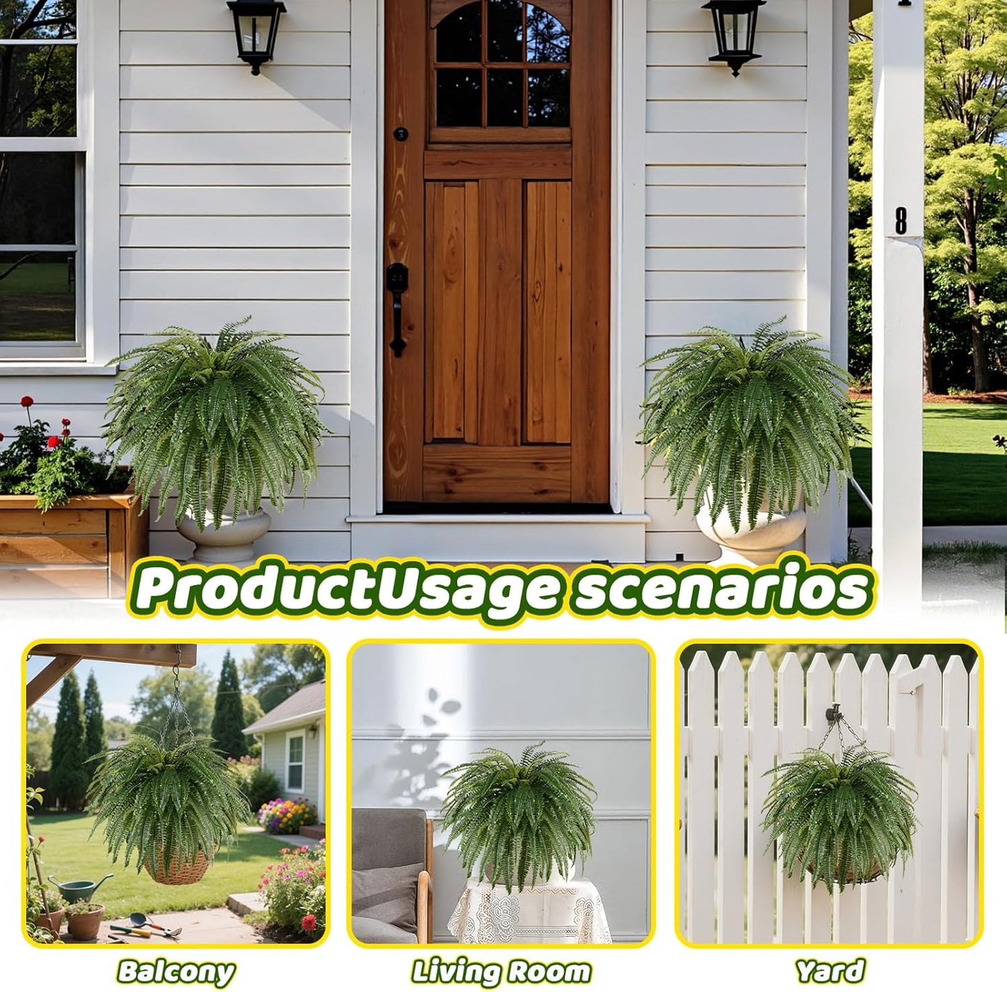 Single Silky 50" Artificial Fern Plant, Large Fake Fern with 100Fronds, Realistic Faux Boston Fern Bush for Outdoors & Indoor, Silk Greenery for Planter, Garden, Office, Home Décor