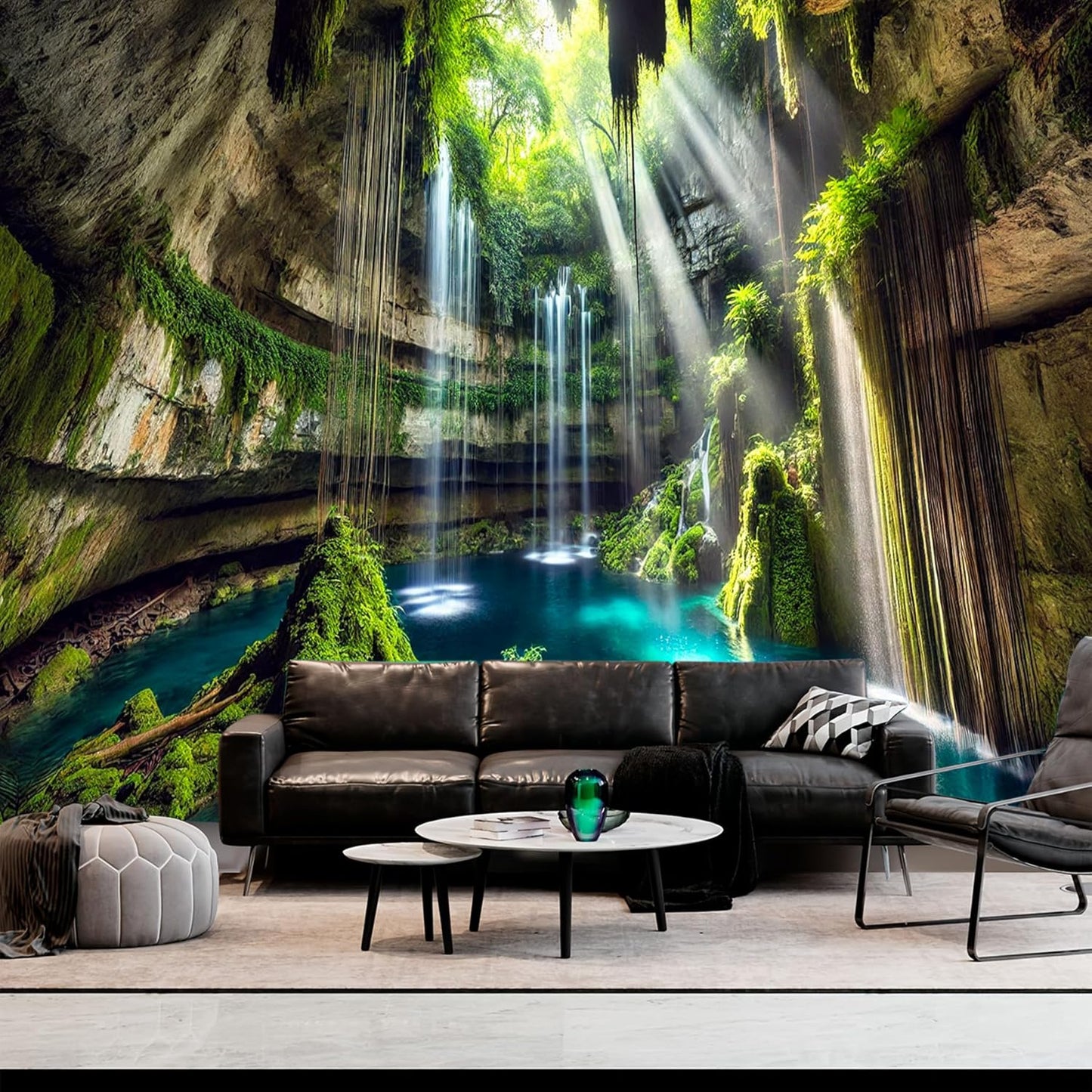 BSFHH Nature Tapestry Forest Tree Sea Cave Wall Hanging, Stream Through Rainforest Landscape Wall Art Tapestry for Bedroom Living room (Fall, 79"×59", Unframed)