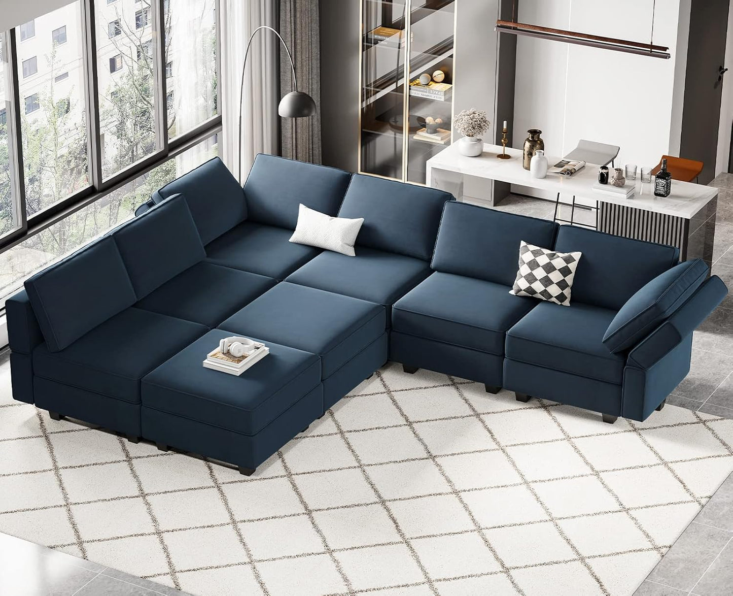 Belffin Modular Sectional Sofa with Storage Chaises Sectional Sleeper Sofa Couch 8 Seat Sectional Bed Blue