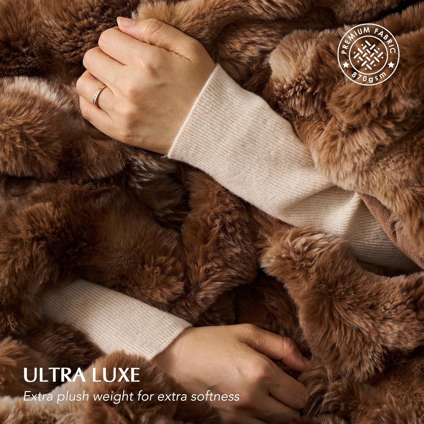 EVERGRACE Ultra Soft Luxury Fluffy Ridgeline Faux Rabbit Fur Throw Blanket, Thick Warm Bubble Throw for Bed, Cozy Plush Reversible Blankets for Couch, Chair, Sofa, Lion Caramel, 60x80 Inches, 870 GSM