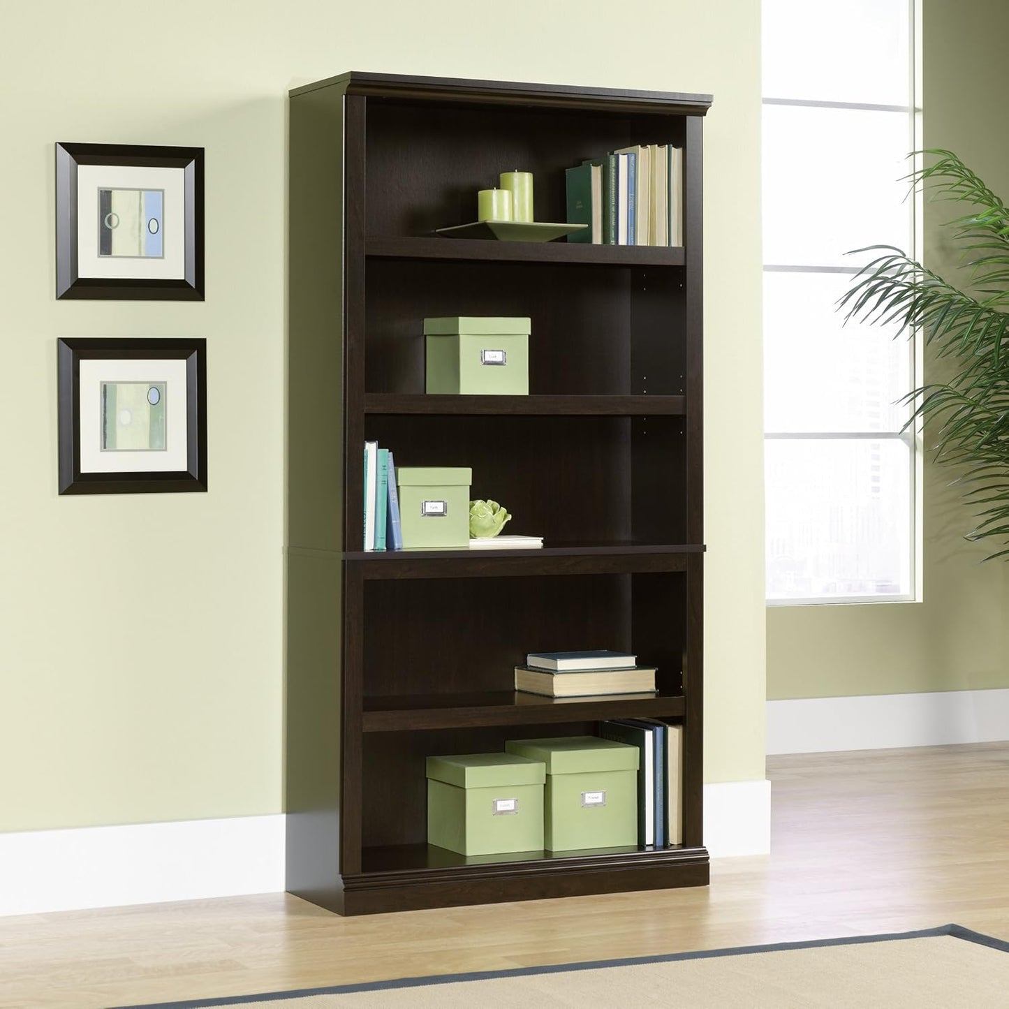 Sauder Miscellaneous Storage 5 Bookcase/Book Shelf, L: 35.28" x W: 13.23" x H: 69.76", Jamocha Wood