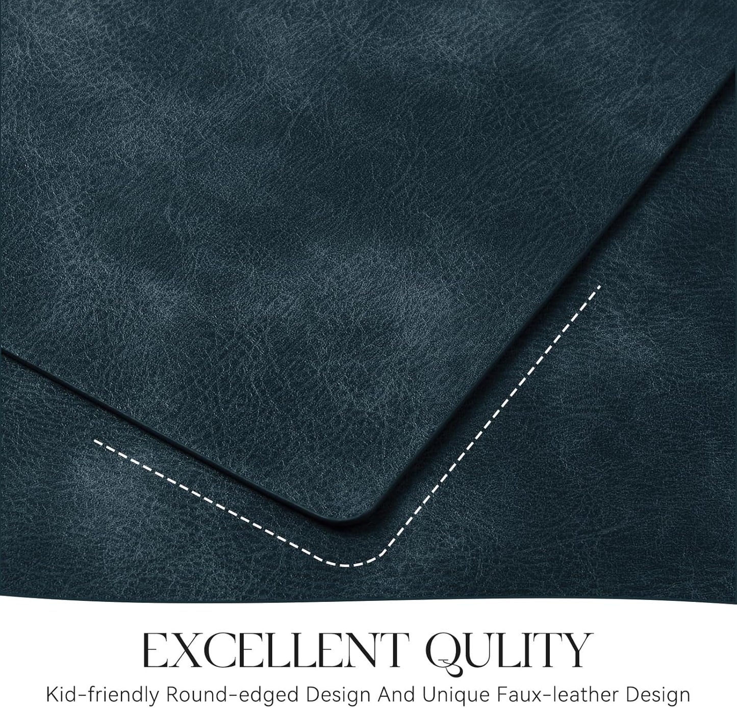 MOSAYT Vinyl Placemats Set of 8-12 X 17 Inch - Faux Leather 100% Waterproof Oil-Proof Wipeable PU Place Mats, Heat Resistant Reversible Table Mats for Kitchen, Dining, Outdoor (Navy Blue)