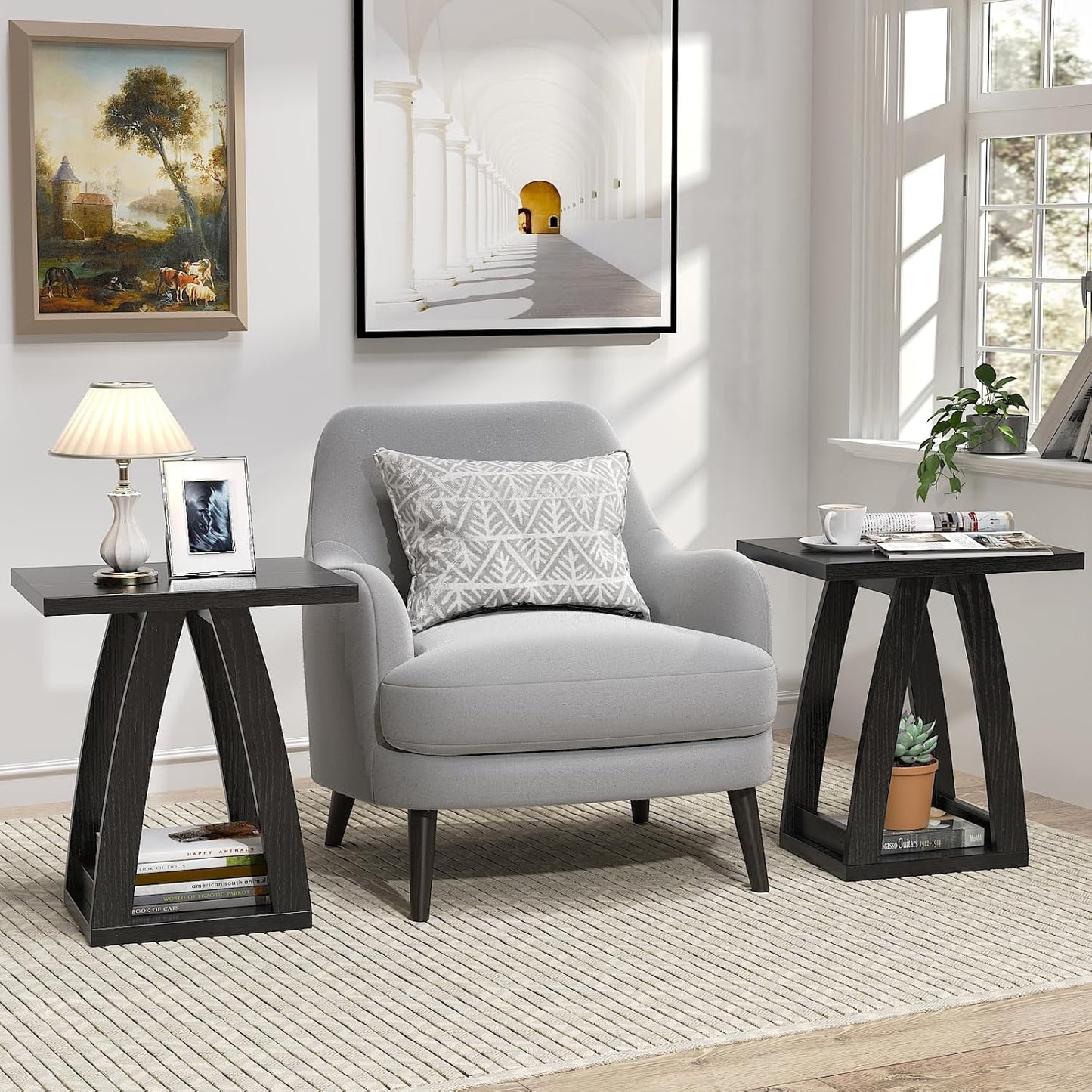 End Tables Living Room, Side Table Beside Sofa, Nightstand for Bedroom, Couch Side Table with Shelf, Modern End Table for Living Room, Black End Table Set of 2