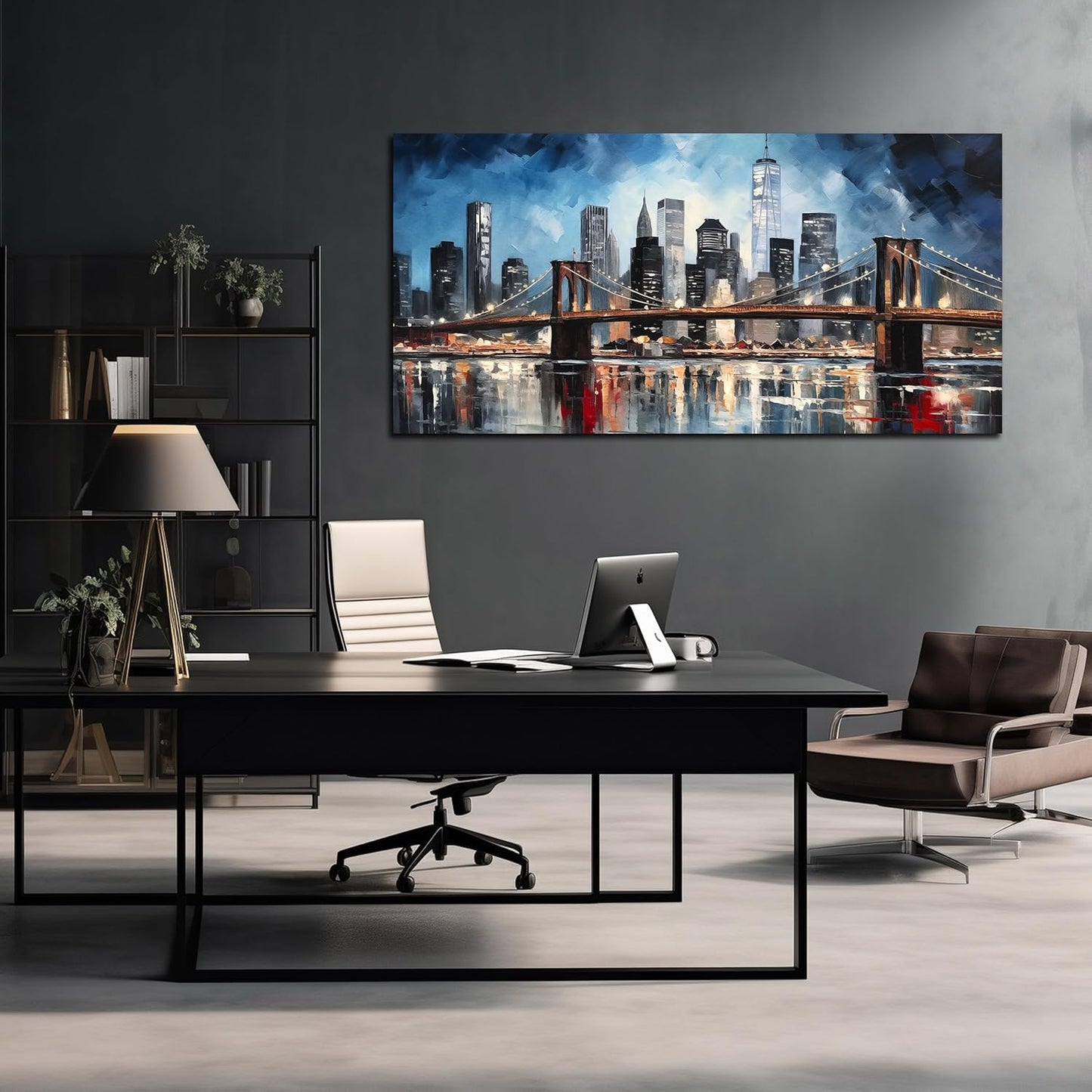 Brooklyn Bridge Wall Art for Bedroom,Modern City Large Canvas Wall Art Living Room,Blue Home Office Decor 29 x 59 Inch