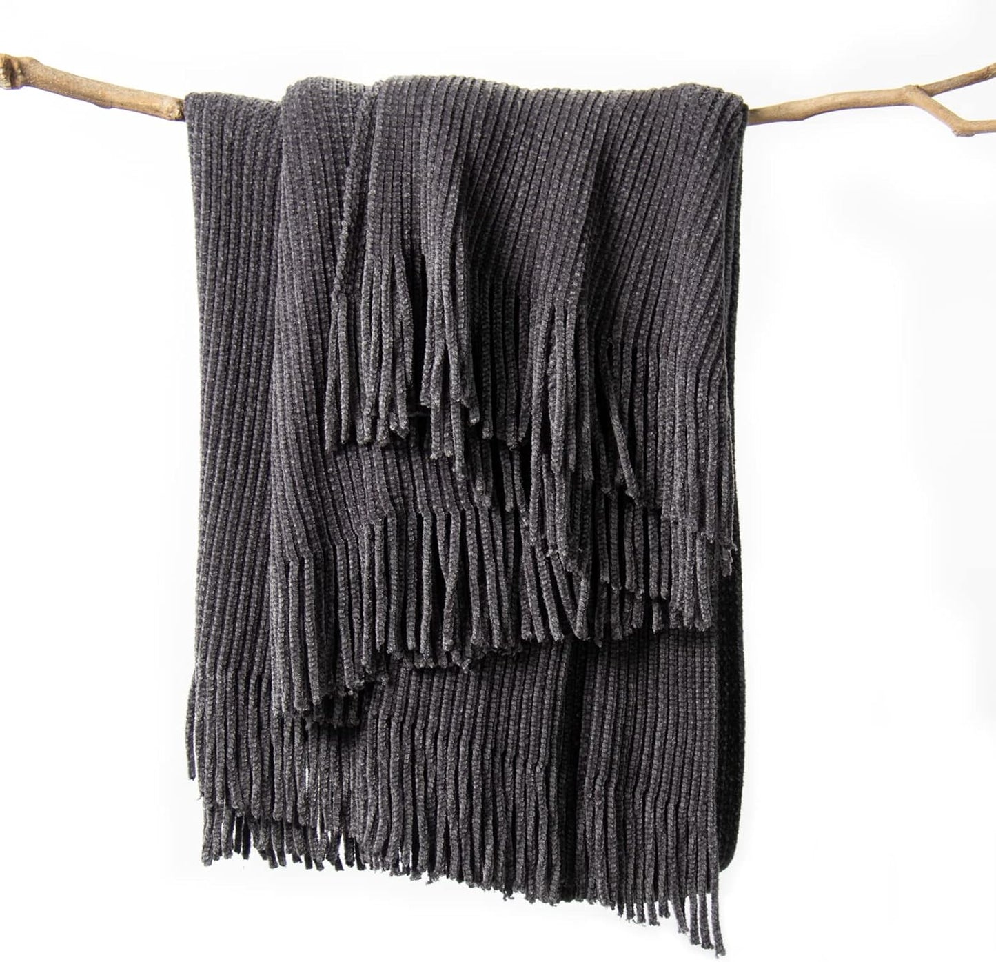 lifein Throw Blanket for Couch, Soft Boho Decor Bed Throw,Cozy Grey Knitted Chenille Small Farmhouse Lightweight Throw for Spring(Dark Grey,50 * 60")