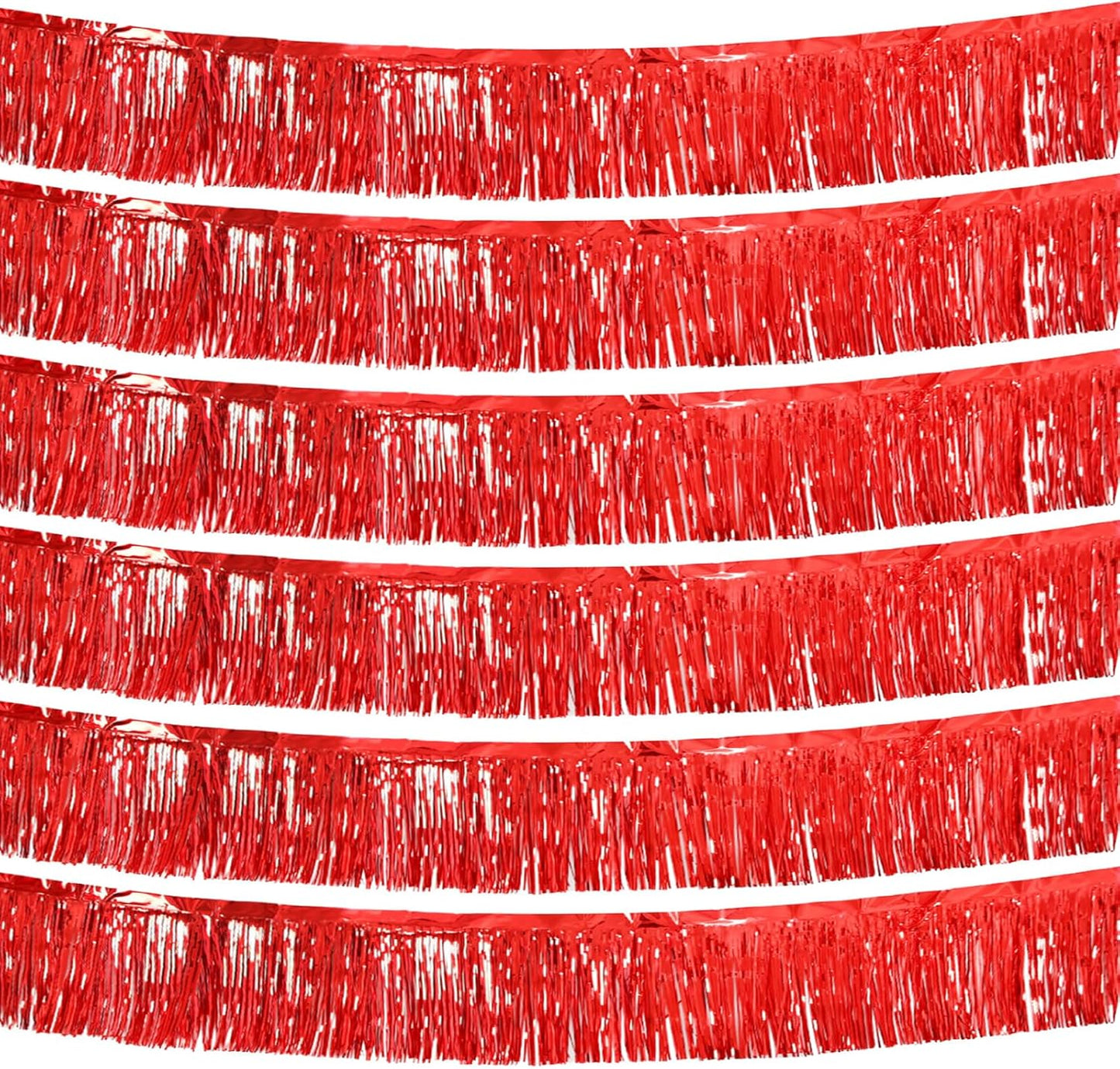 Red Foil Fringe Garland 10FT 6packs, Metallic Foil Tinsel Fringe Banners for Parade Float Decorations Wedding, Birthday Party Graduation (six Red)