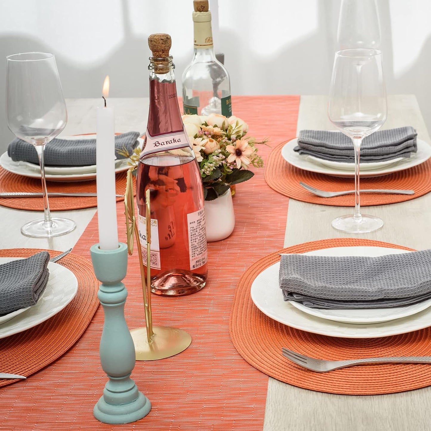 AHHFSMEI Placemats Set of 4 for Dining Table Washable Woven Vinyl Non-Slip 18x12 inches Placemat Heat-Resistant Durable Table Mats for Dining Table Easy to Clean (Oval Orange, 4)