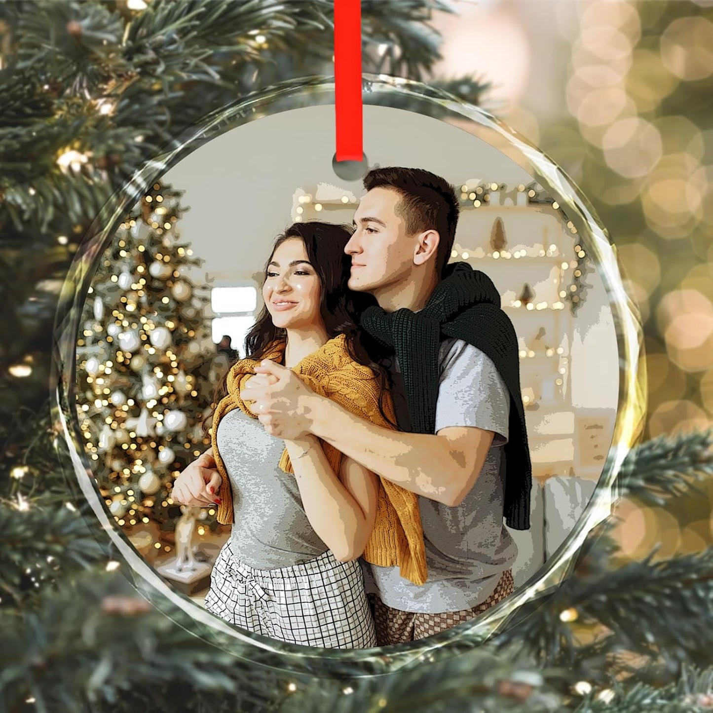 Personalized Christmas Ornaments, Custom Glass Ornament with Photo,Customized Christmas Tree Decor Gifts for Family, Dad, Mom, Him, Her, Couple