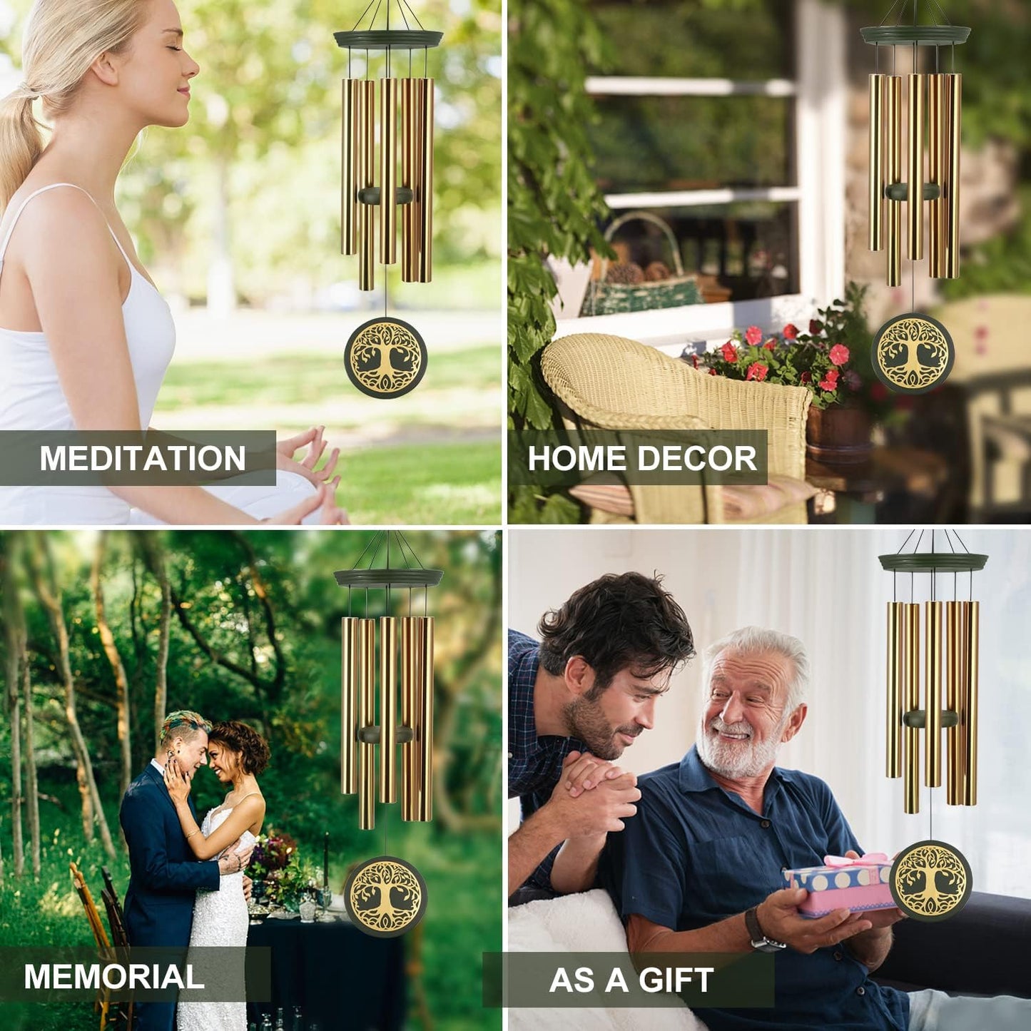 Gifts for Mom & Grandma - Outdoor Wind Chimes with Engraved Tree of Life, Large Patio Hanging Decor for Garden, Yard, Christmas, Anniversary Celebrations