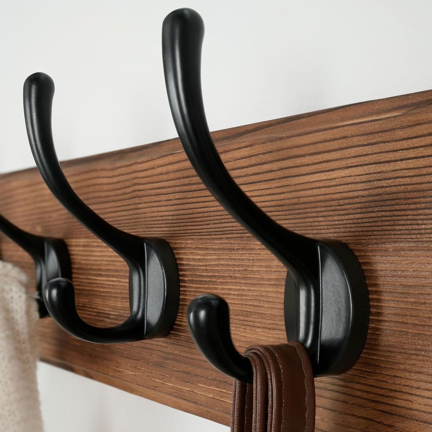 Dseap Wall Mounted Coat Rack: Patented, Heavy-Duty, 17.4" Long 5-Double-Hooks Wooden Hanger Rail for Winter Coats, Hat, Jacket, Clothing - Natural & Black