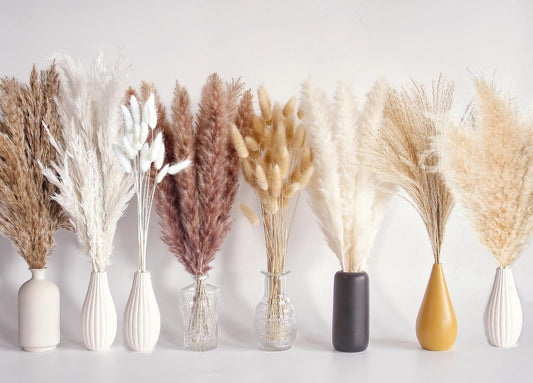 130 PCS Dried Pampas Grass Bouquet, Boho Table Decor, Bunny Tails Dried Flowers, Brown Pampas, Fluffy Pompas, White Pampas Grass for Weddings, Home Decor, Rustic Parties, and Baby Shower Decorations