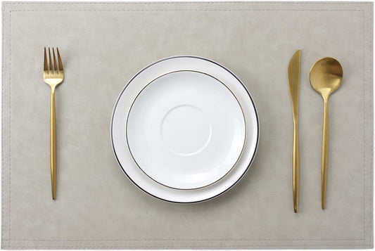 Waterproof PU Placemats, Faux Leather Dining Table Mat, Set of 6, Easy to Wipe Off Scrub Vinyl Mat, Heat & Stain Resistant for Office Conference Table, Home Decor