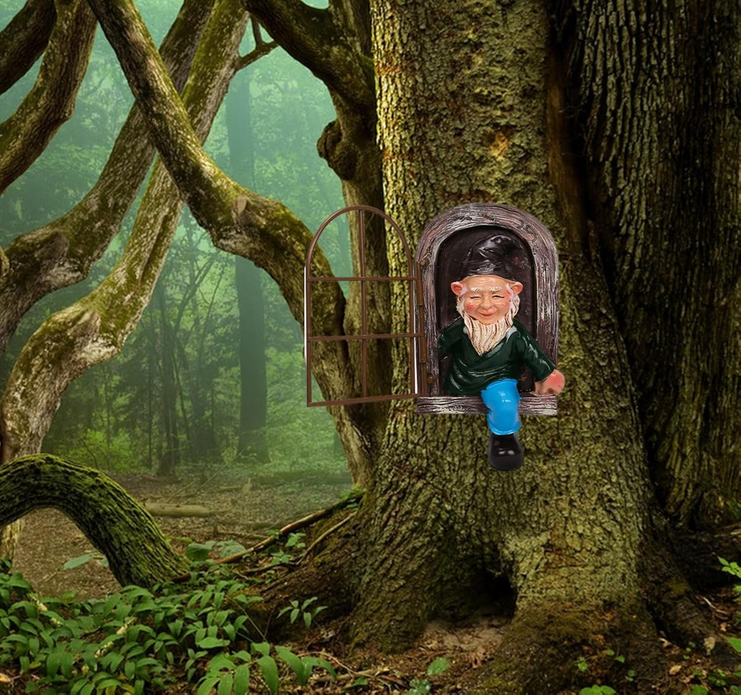 Whimsical Fairy Garden Gnome Statue, Tree Faces Decor Outdoor -5.9 Inch, Funny Garden Tree Decoration,Ideal Patio Yard Lawn Porch Decoration