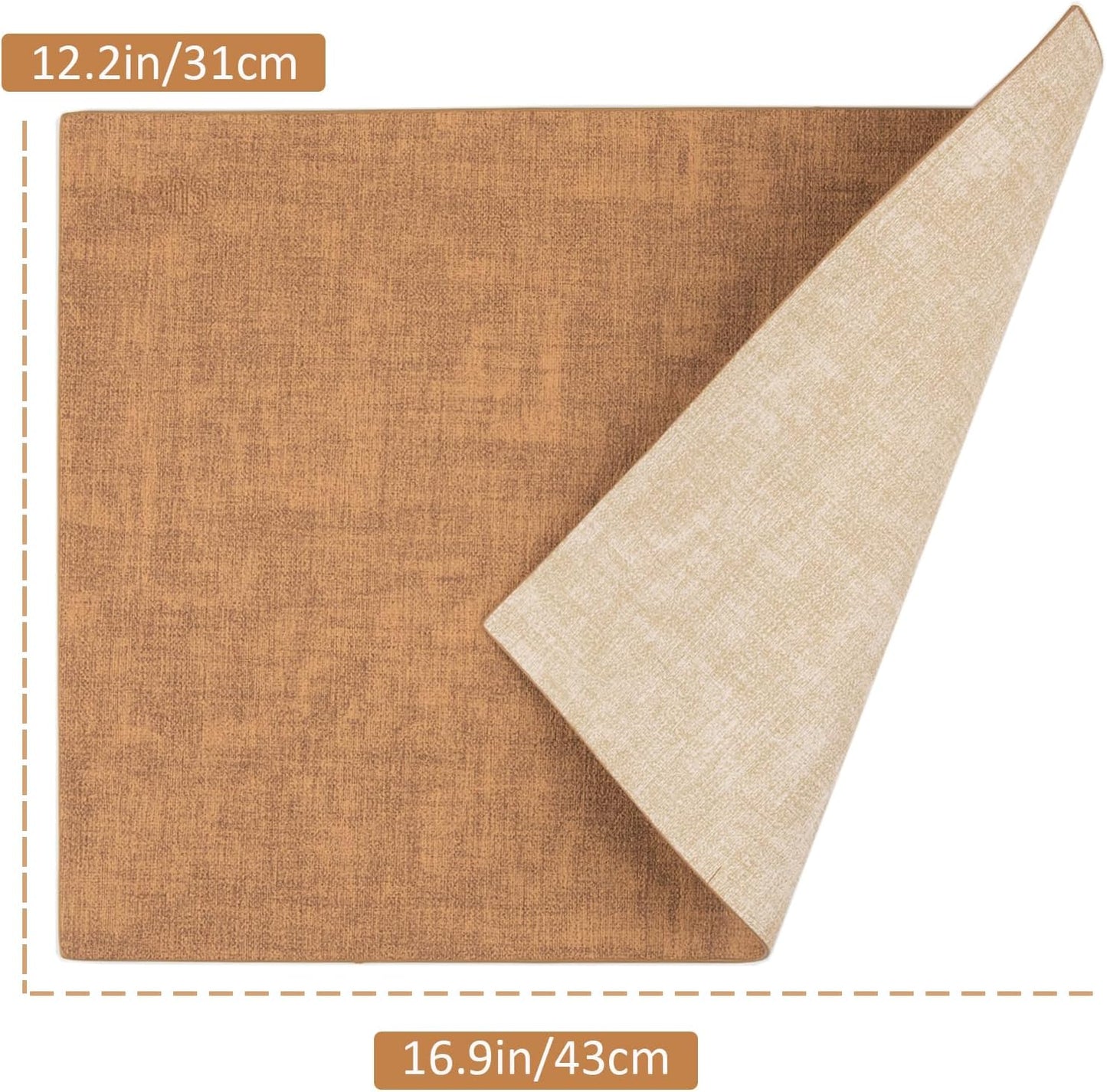 SUEH DESIGN Leather Placemats Set of 6 Reversible Table Mats Heat Resistant Waterproof No-Slip Place Mats for Dining Table Kitchen Parties, Camel and Beige