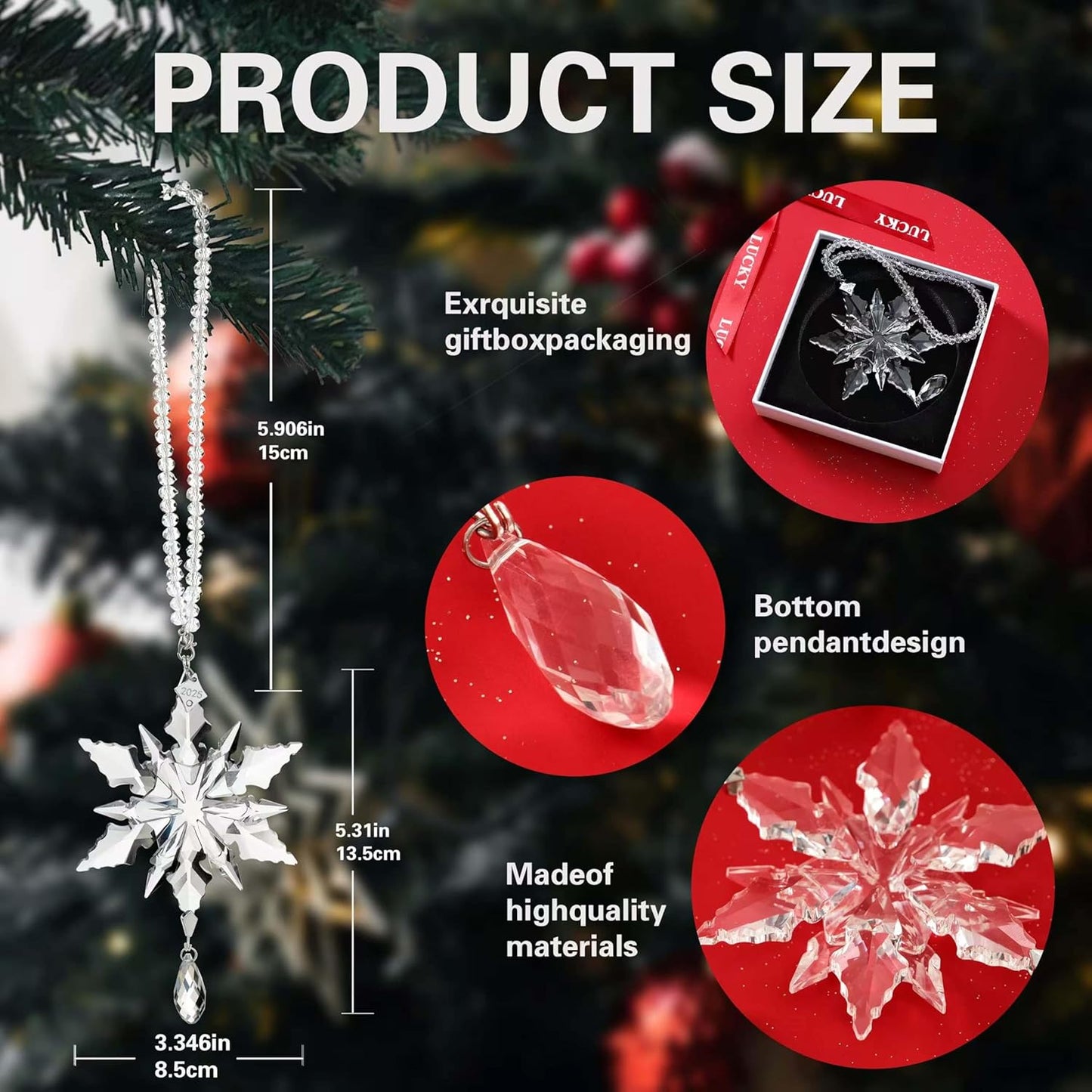 2025 Annual Christmas Ornaments Crystal Snowflake Star - Christmas Tree Ornaments Pendant Sun Catcher Home Hanging Decor (2025 White Crystal 3 Layers)