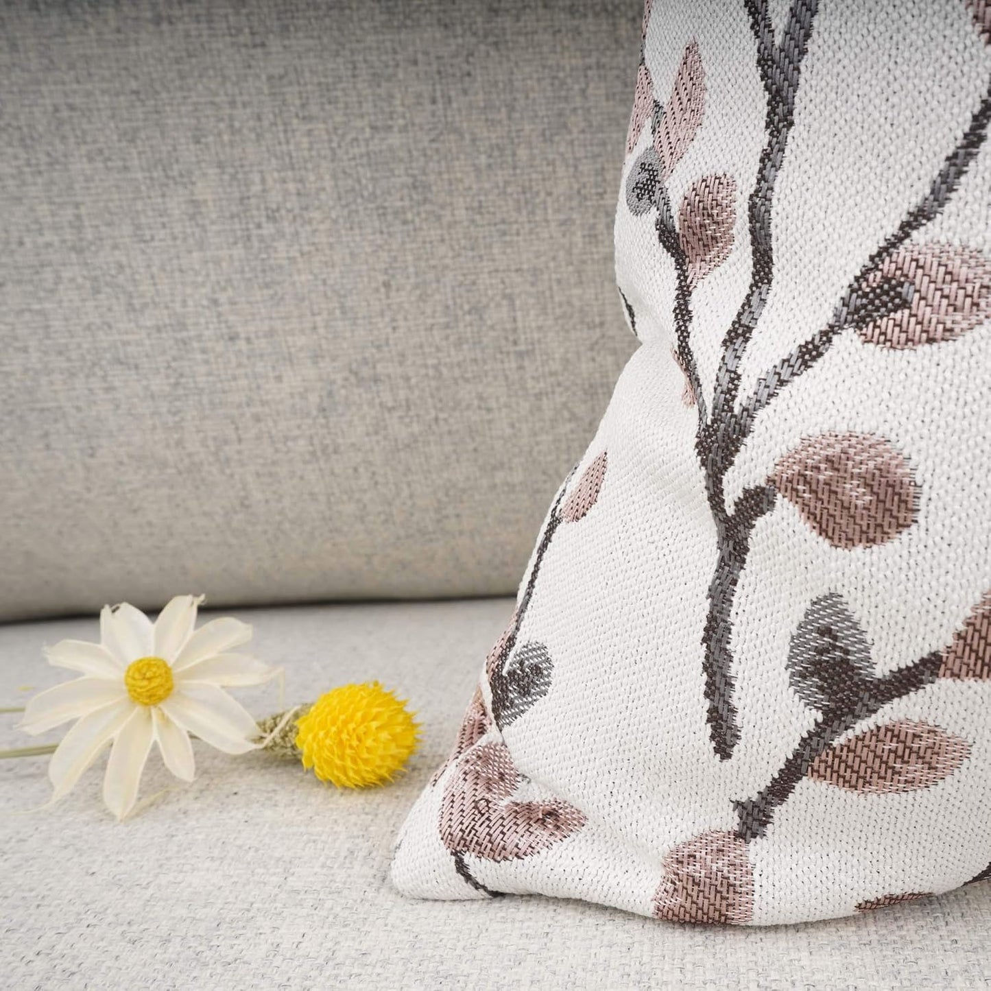 YOUR SMILE Classical Embroidery Jacquard Pink Leaf Pattern Square Decorative Throw Pillow Case Cushion Cover 18x18 inch