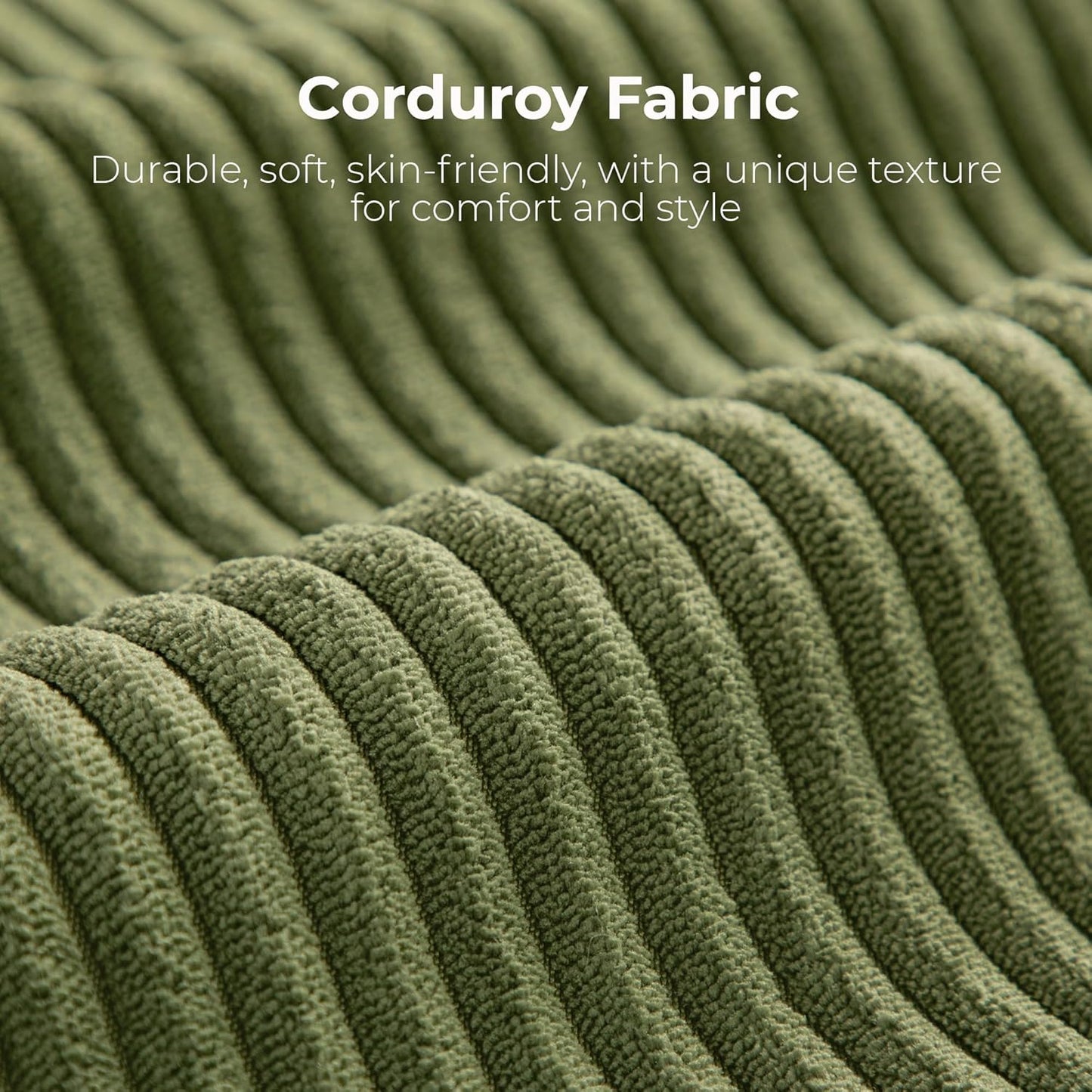 LIKIMIO 120" Modern L-Shaped Modular Sectional Sofa for Living Room, Corduroy Upholstery Green, Oversized 3-Seater Couch with Deep Seat and Movable Ottoman – No Assembly