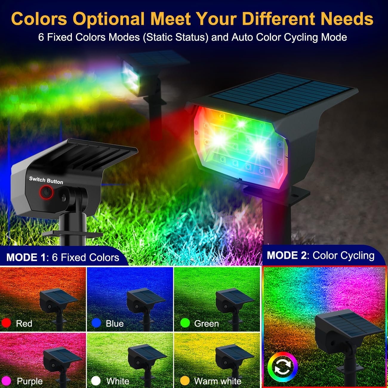 nipify 2 Pack Solar Spot Lights Outdoor Color Changing, 7 Modes Halloween RGB Solar Powered Waterproof Spotlight, Landscape Lighting for Outside Yard Garden Pathway