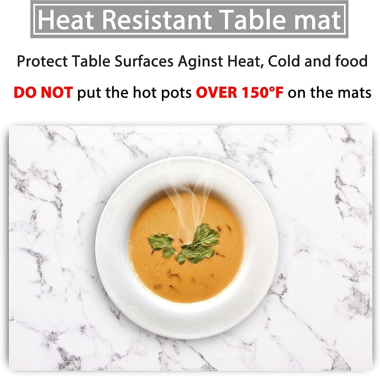 Marble Faux Leather PU Placemats, Set of 6, Easy to Clean, Heat & Stain Resistant for Dining Kitchen Table, Office Conference, Home Decor