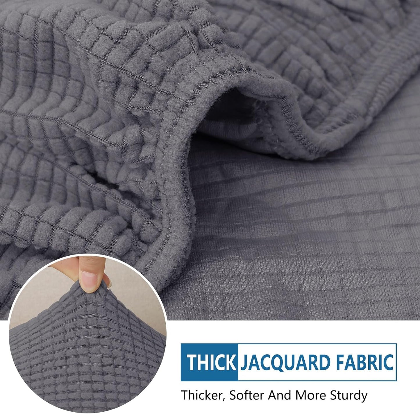 hyha Waterproof Sectional Couch Covers, Non Slip Sofa Couch Cushion Covers L Shape, Thick Stretch Jacquard Fabric, Washable Sofa Slipcovers with Elastic Bottom (1 Piece for Chaise, Middle Grey)