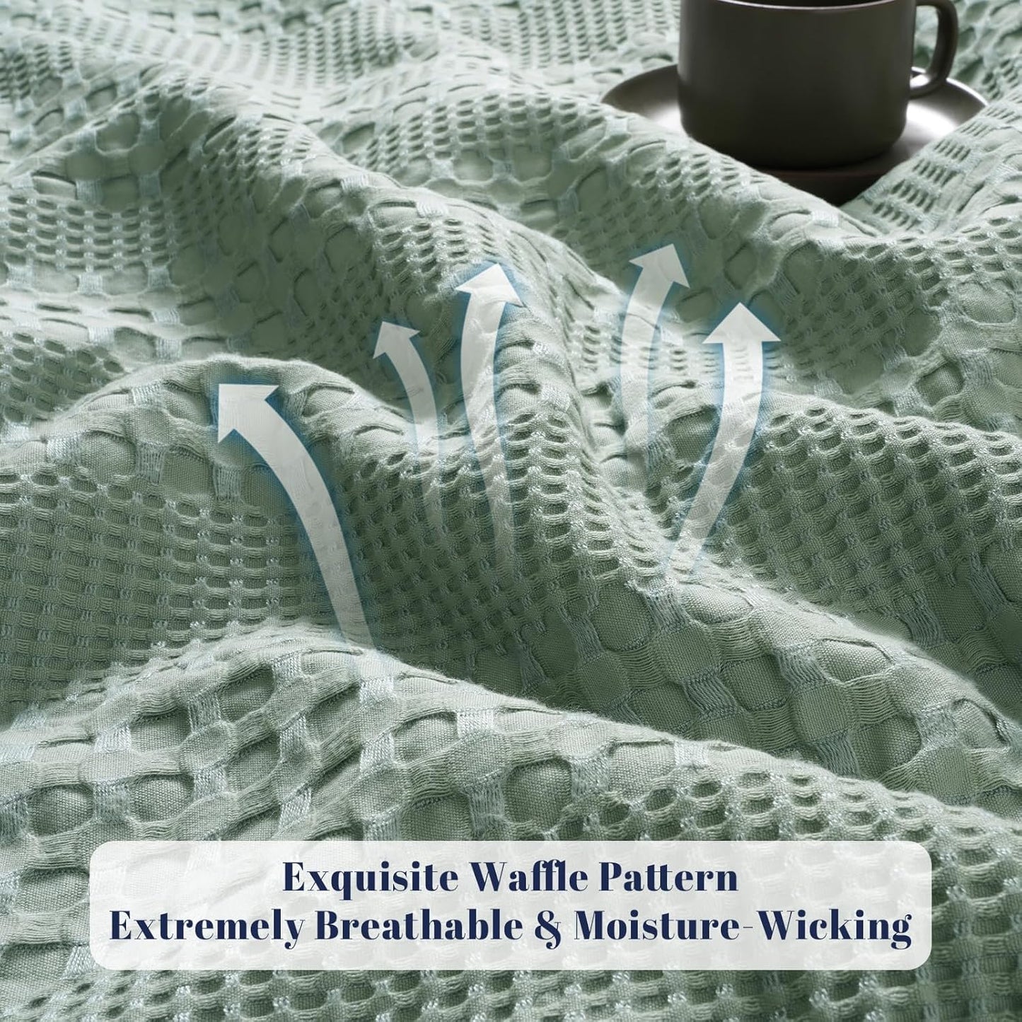 PHF Cooling Waffle Blanket Queen Size, Lightweight 60% Rayon Derived from Bamboo & 40% Cotton Breathable Blanket for Hot Sleepers, Soft and Luxury for Bed Couch and Sofa, 90"x90", Sage Green