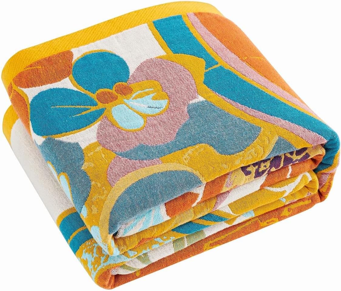 Boho Throw Blanket, Lightweight Blankets for Summer, 100% Cotton Bohemian Decorative Throw Blanket, 80"x90" Reversible Muslin Breathable Woven Farmhouse Blankets Quilt,