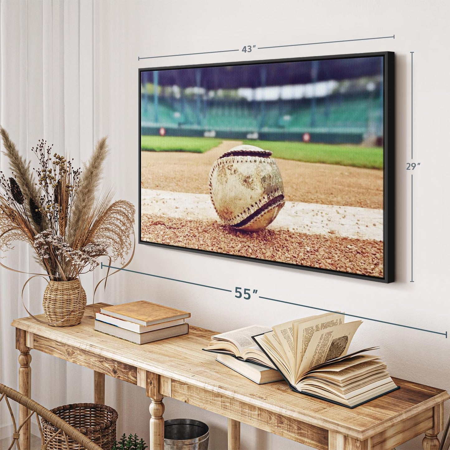 ElephantStock Baseball In Stadium Wall Art - Horizontal Framed Canvas - 1-Piece Living Room Wall Decor - Car Photography Canvas Print - Brown and Beige Decor for Wall - 43" X 29"