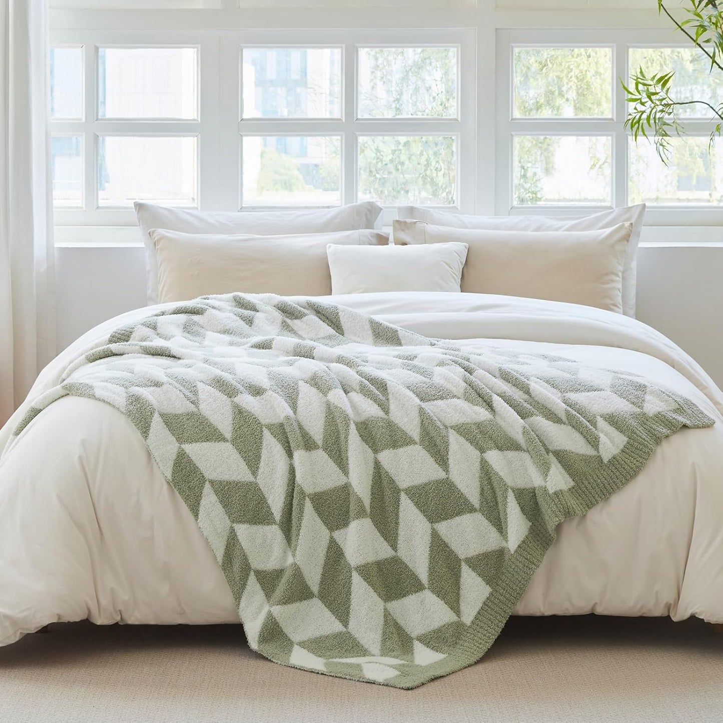 Snuggle Sac Chevron Throw Blanket for Couch, Reversible Super Soft Warm Blankets Cozy Knit Fuzzy Plush Lightweight Throws for Sofa, Bed, Camping, Green,50x60 inches