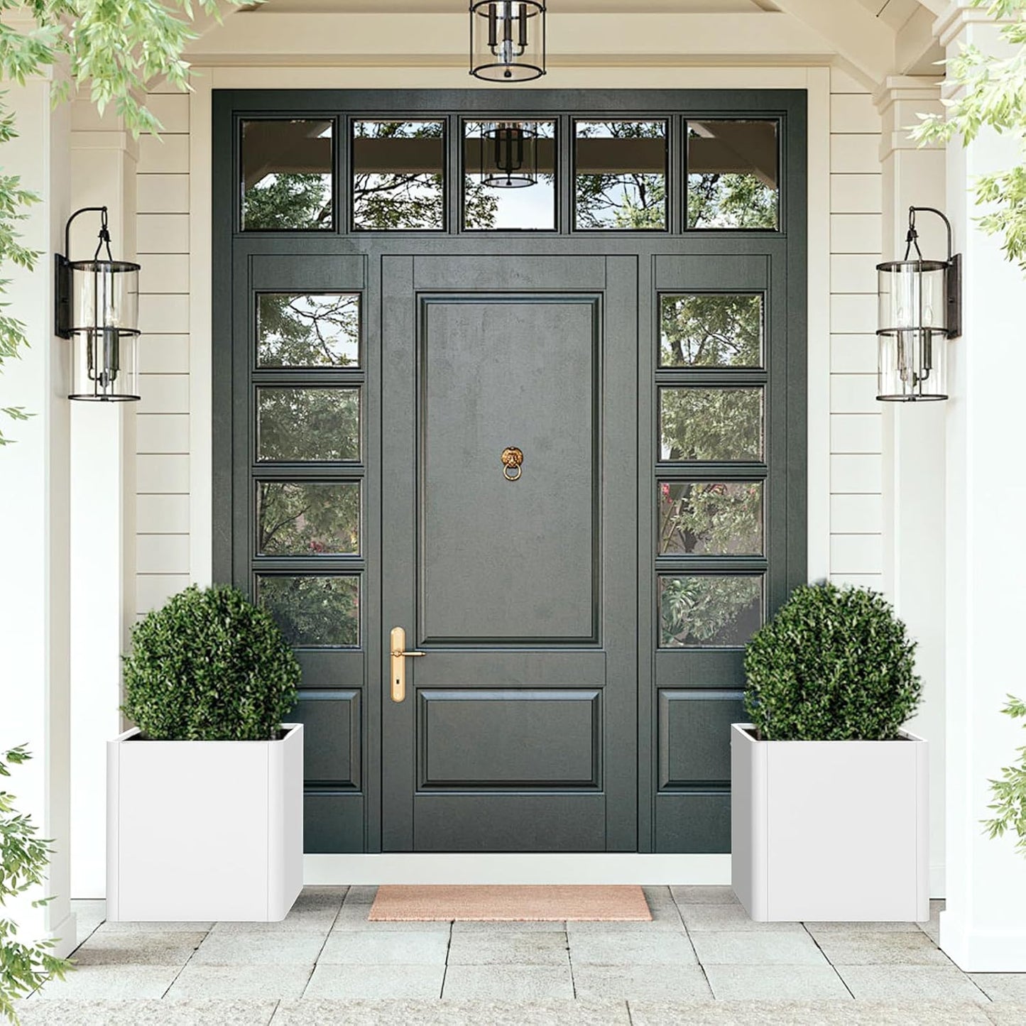 Large Outdoor Square Planter 20" L x 20" W x 21" H,White Square Planters for Indoor and Outdoor All-Weather Use