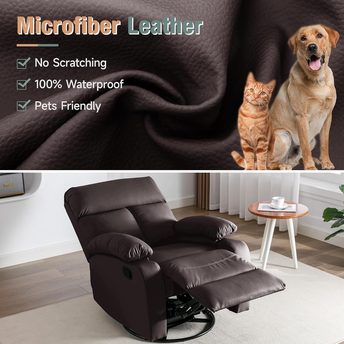 Swivel Rocker Recliner, Rocking Recliners Chair for Small Spaces, Small Rocker Recliner Chair, Nursery Rocking Chairs for Living Room, RV, Nursery, Brown