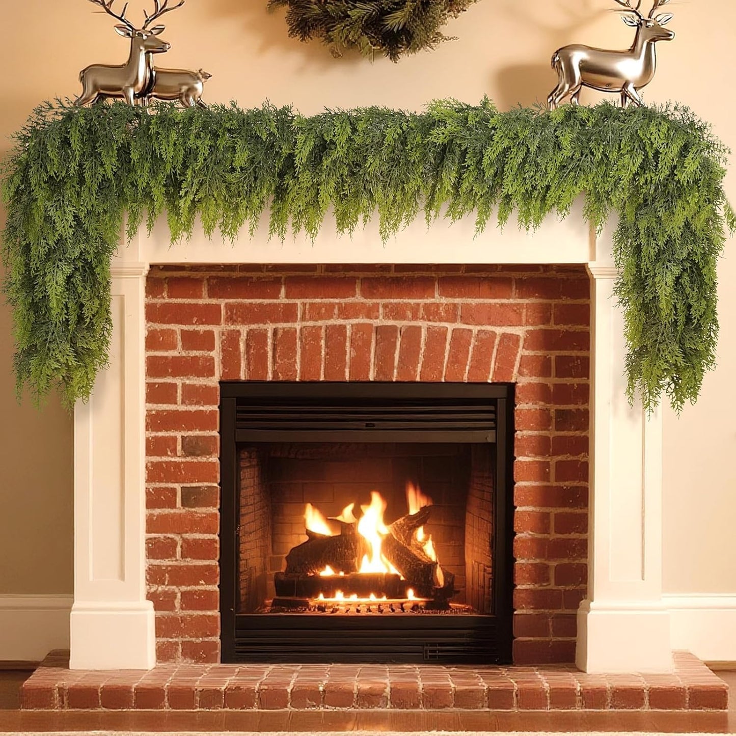 Real Touch Cedar Garland - Artificial Christmas Garlands Faux Green Cedar Fake Pine Needles Garland for Fireplace,Table, Stairs, Mantle, Window,Indoor Outdoor,Home,Holiday Decor(1 PCS,5 FT)