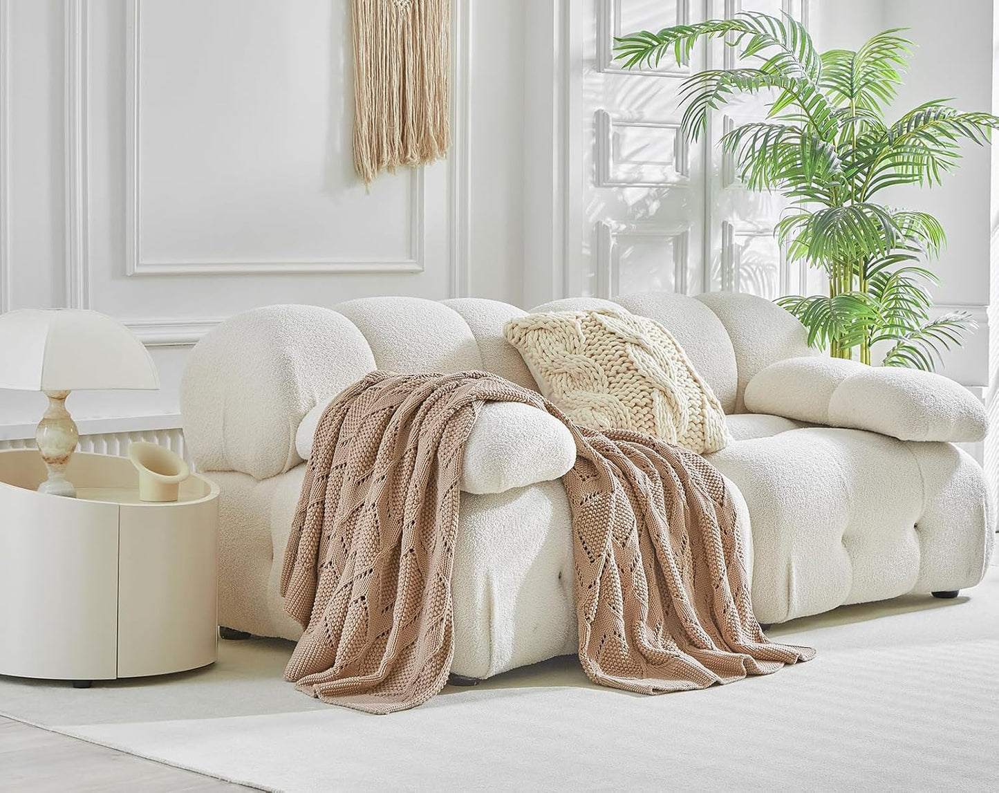 Longhui bedding Chunky Cotton Knit Throw Blanket for Couch, Sofa, Bed, or Chair, Decorative Breathable Fall Cable Knit Blanket 51 x 63 Inches, Pink Rose