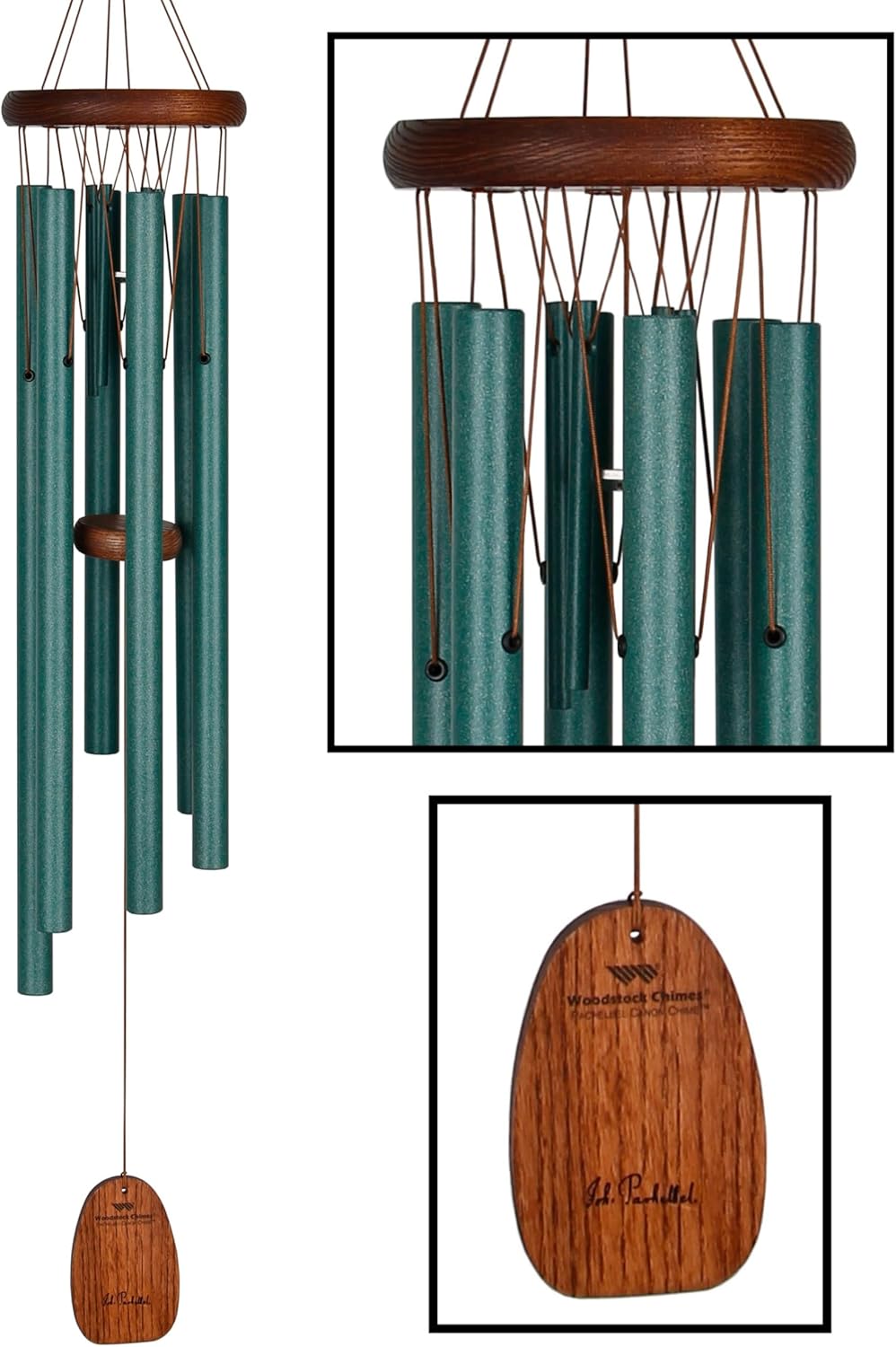 Woodstock Wind Chimes for Outside, Garden, Patio, Porch and Outdoor Decor (32") Pachelbel Canon Chime Green Wind Chime Gifts (PCCG)